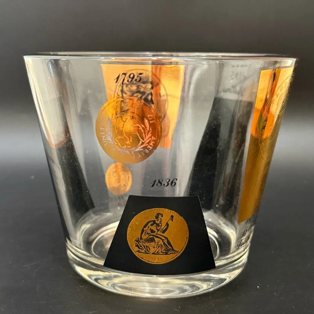 Vintage Mid Century Modern CERA Glass 22K Gold Coins of the World Ice Bucket